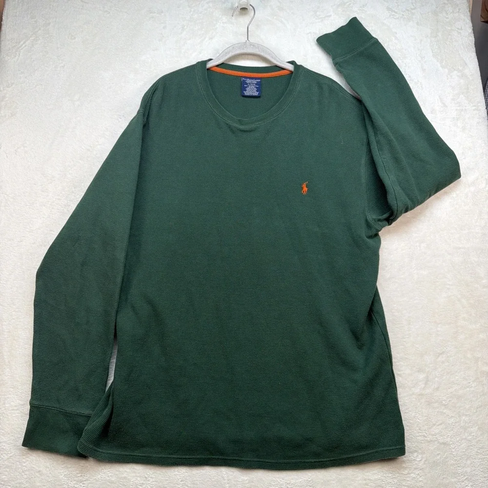 Polo‎ Ralph Lauren Waffle Knit Thermal Shirt Mens XL Green Long Sleeve
